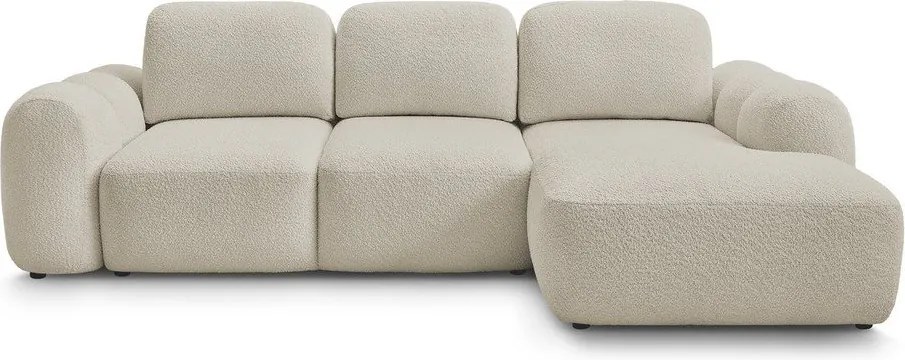 Colțar bej extensibil/cu spațiu de depozitare cu tapițerie din țesătură bouclé (cu colț pe partea dreaptă/cu șezlong) Montaigne – Bobochic Paris