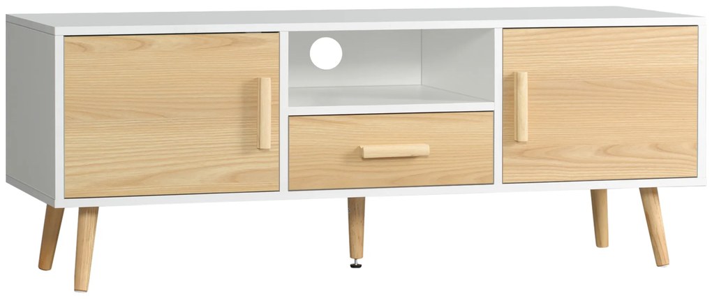 HOMCOM Mobilier TV banc TV suport TV pentru televizoare până la 46 de inch de stil scandinav cu 1 sertar, 2 dulapuri, 1 nișă, 1 pasacabluri - 120 x 37 x 45,5 cm | Aosom Romania