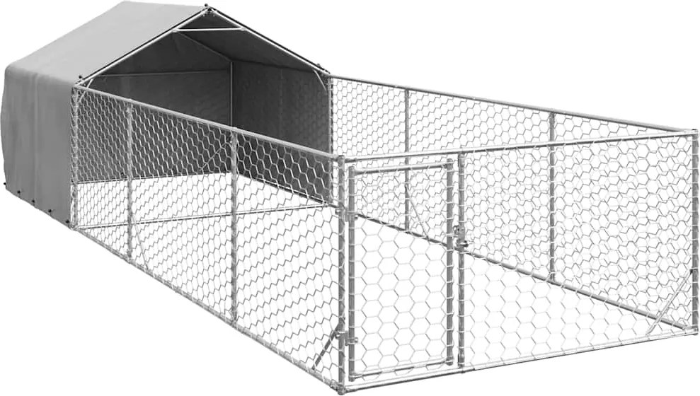 vidaXL Canisa de exterior cu alergare 6x2x1,5 m otel galvanizat