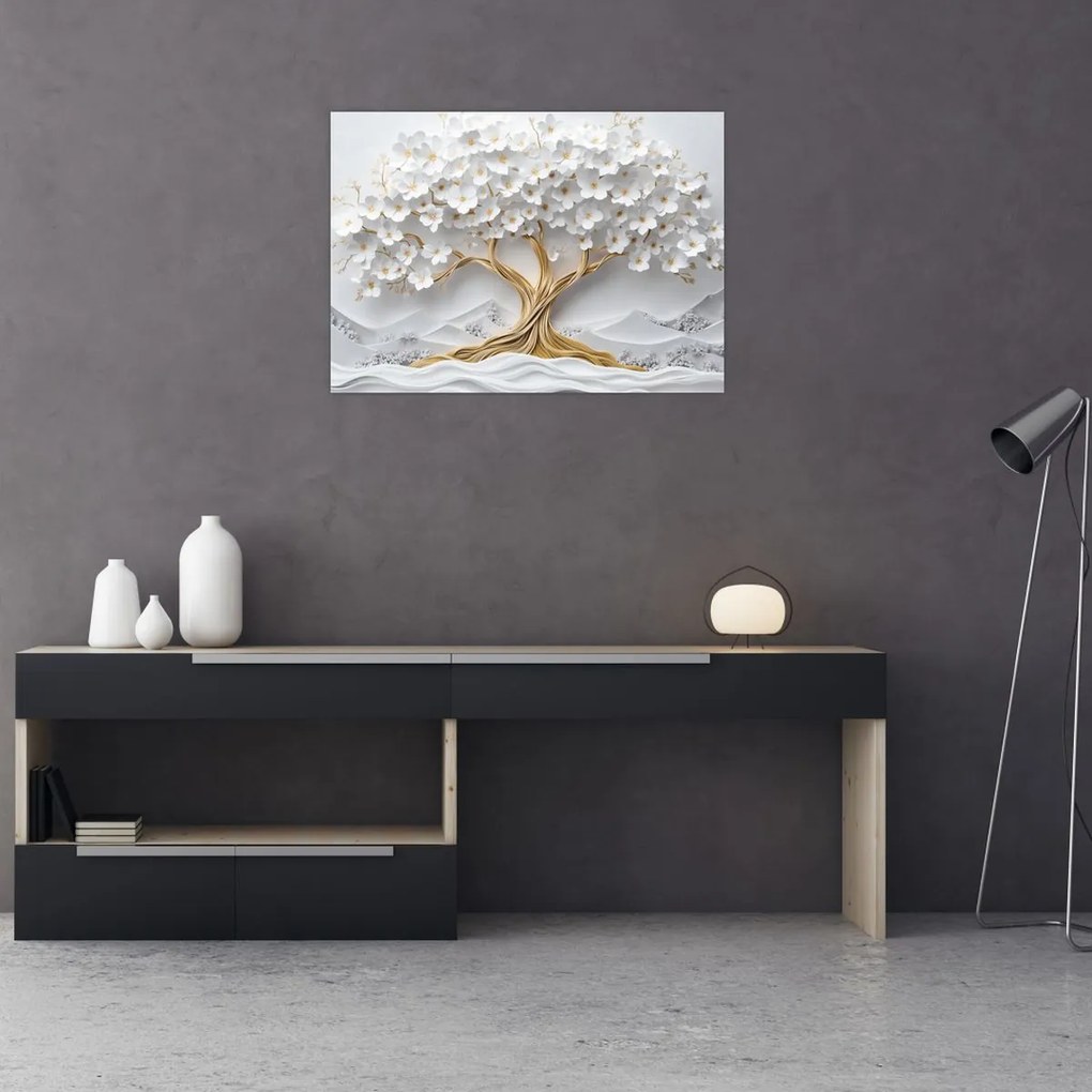 Tablou – Arborele vieții 3D plin de flori (70x50 cm)