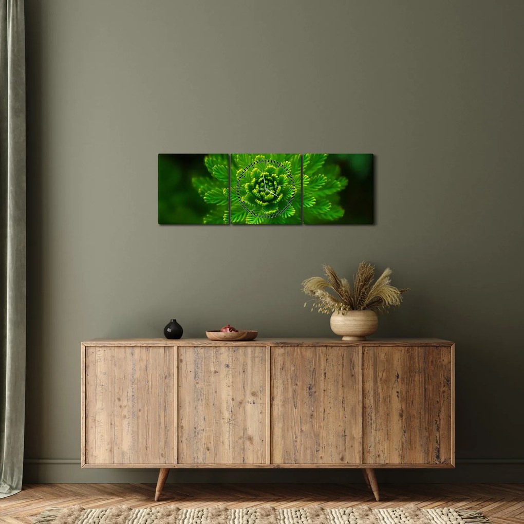 Tablou cu coniferi (cu ceas) (90x30 cm)