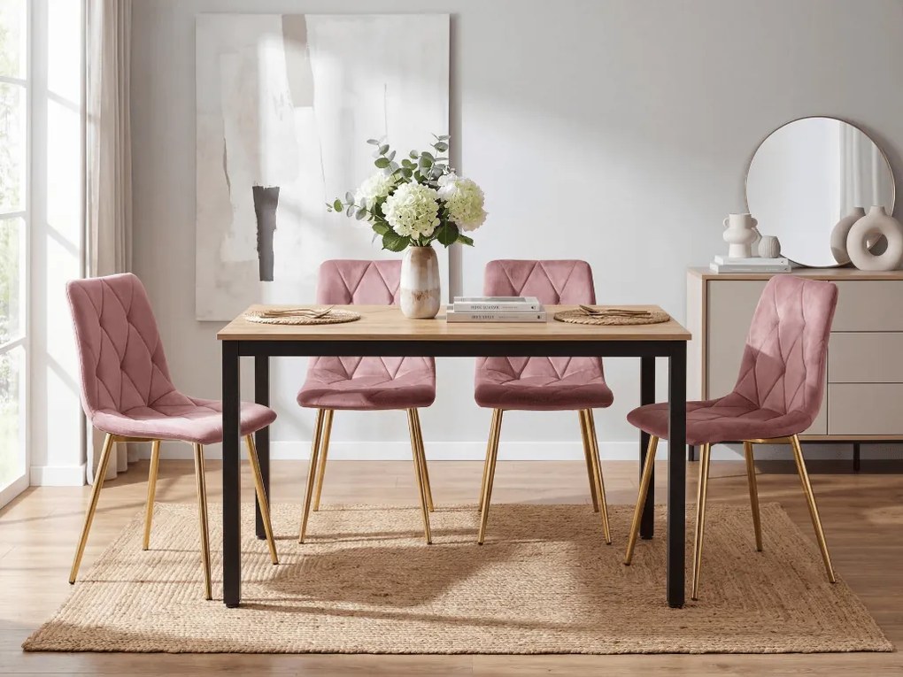 Scaun de dining din catifea roz LIBRA cu picioare aurii