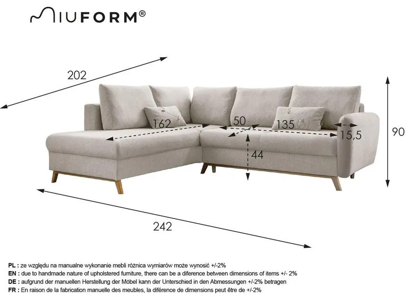 Colțar extensibil cu șezlong pe partea stângă Miuform Scandic Lagom L, gri deschis