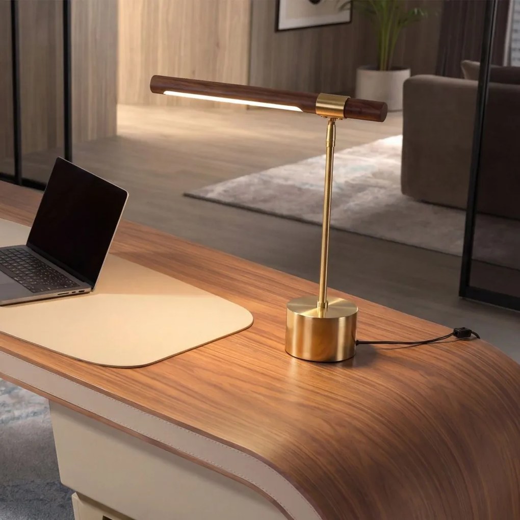 Lampa de birou LED din otel cu efect de nuc Gold steel