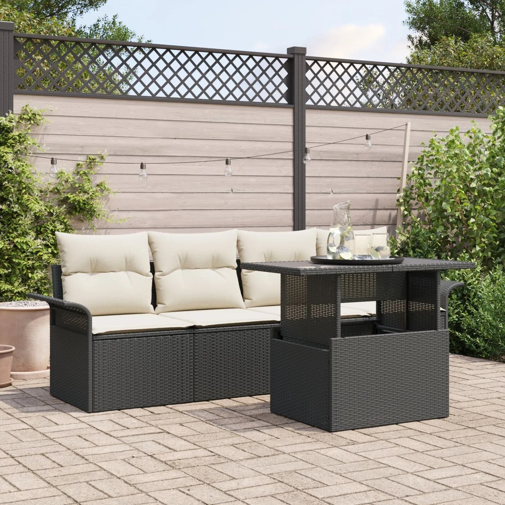 vidaXL Set de canapea de grădină , 5 piese, cu perne, negru, din ratan sintetic