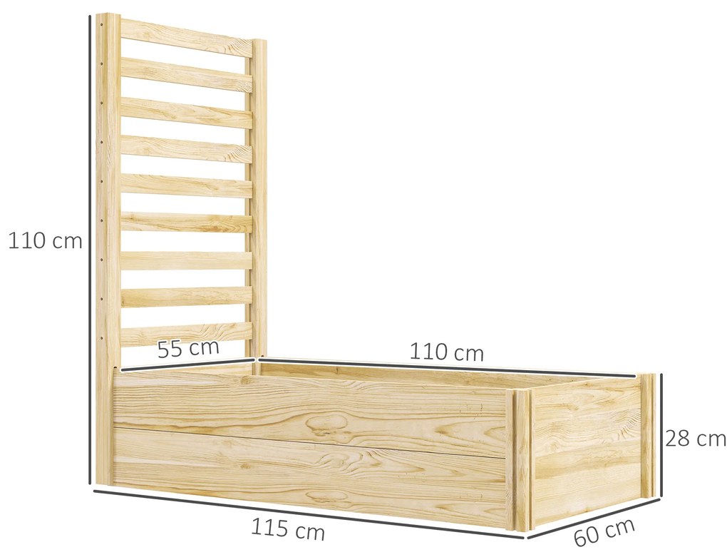 Outsunny Strat pentru Grădină Înălțat cu Fund Deschis, 115x60x110 cm, Lemn Natural | Aosom Romania