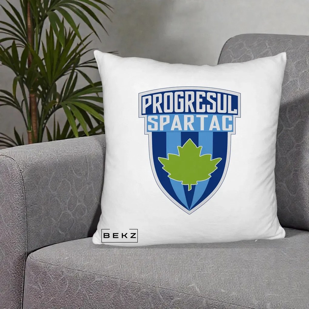 Perna Personalizata Progresul Spartac Fotbal, 40x40 cm, Alb Pufos, Husa Detasabila, Perna Inclusa, BEKZ®