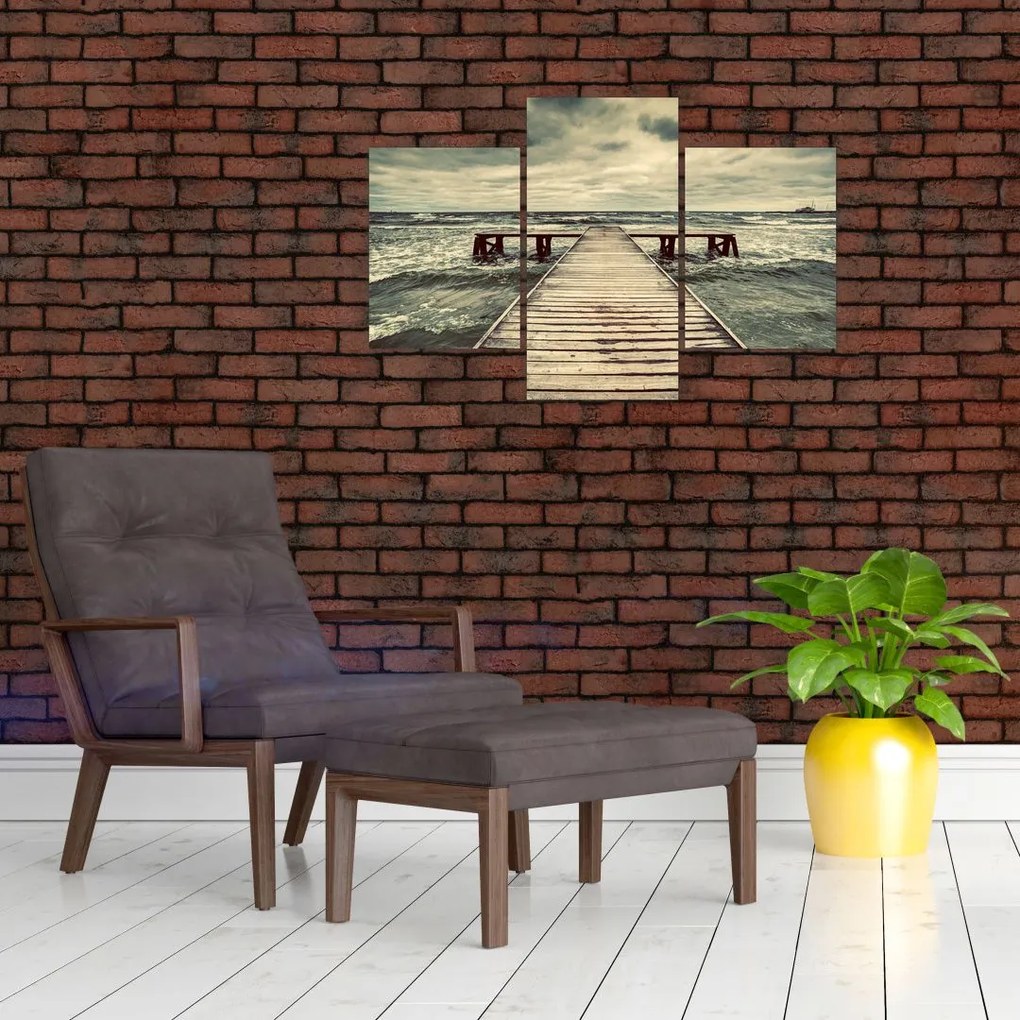 Tablou cu dig din lemn la mare (90x60 cm)