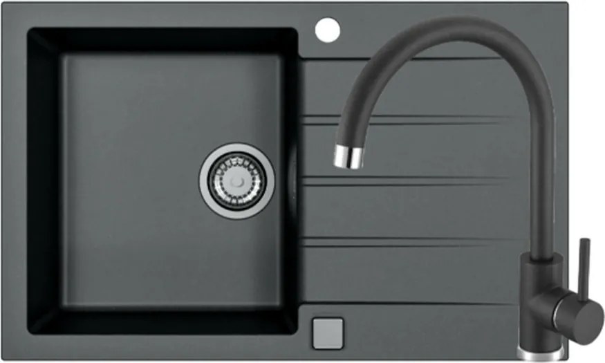 Set chiuveta bucatarie Alveus Cadit 20 negru 79x50 cm si baterie Kati monocomanda