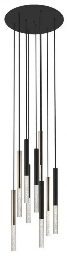 Lustra LED design minimalist cu 9 pendule One, negru mat/ french gold