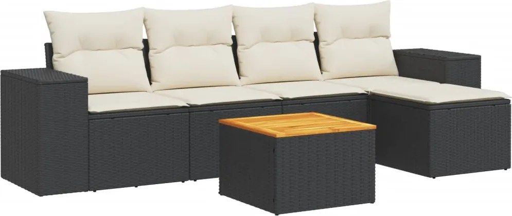vidaXL Set mobilier de grădină cu perne, 6 piese, negru, poliratan