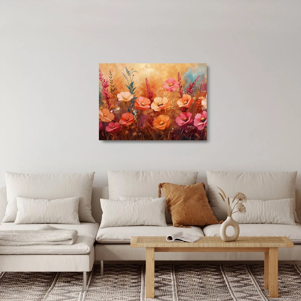 Tablou pe sticlă - Flori de pajiște, pictură (70x50 cm)