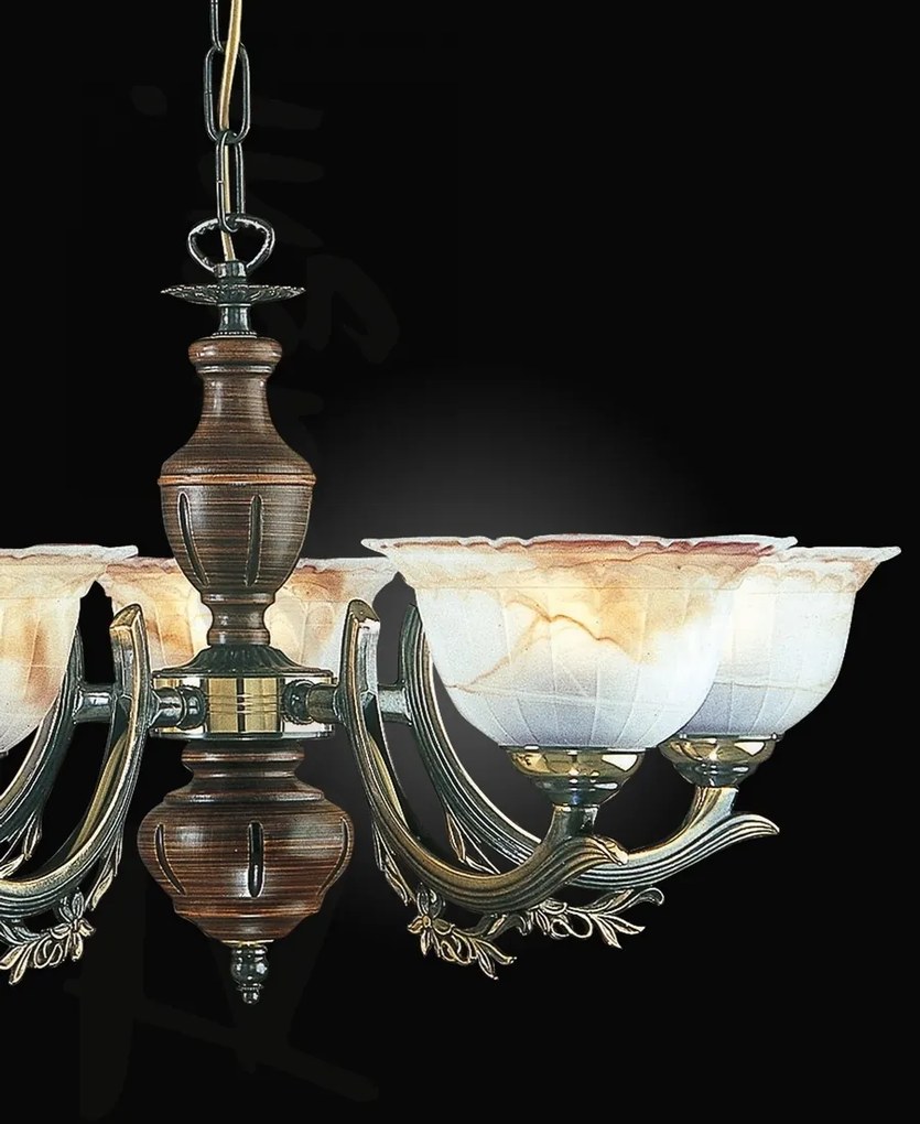 Candelabru rustic cu 5 brate design italian din alama cu lemn 2801