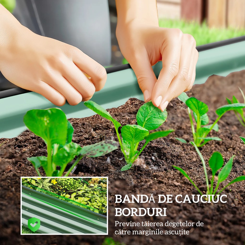 Outsunny Set de 2 Jardiniere Înălțate Modulare, Ghivece de Grădină cu Margine din Cauciuc, Fund Deschis, Jardiniere Înălțate din Oțel Galvanizat pentru Plante Aromatice, Fructe, Legume și Flori, 135x90x30 cm, Verde | Aosom Romania