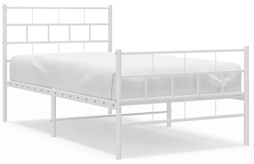 355716 vidaXL Cadru de pat metalic cu tăblie de cap/picioare, alb, 75x190 cm