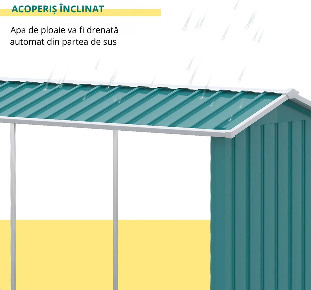 Outsunny Magazie de Depozitare a Buștenilor, Casă pentru Lemne de Foc din Otel Galvanizat cu Podea Înălțată, 240x86x160 cm, Verde | Aosom Romania