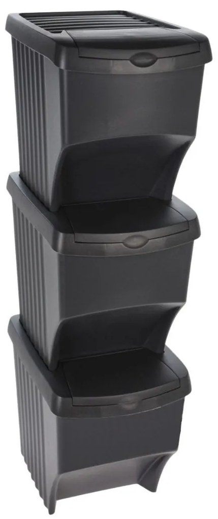 Coșuri Home & Styling, suprapozabile pentru sortarea deșeurilor, 3 x 22 l, plastic rezistent, gri