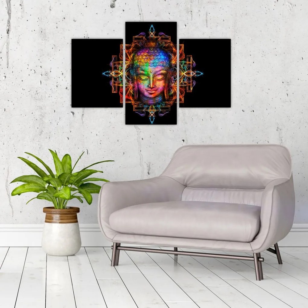 Tablou - Bustul lui Buddha în culori neon (90x60 cm)