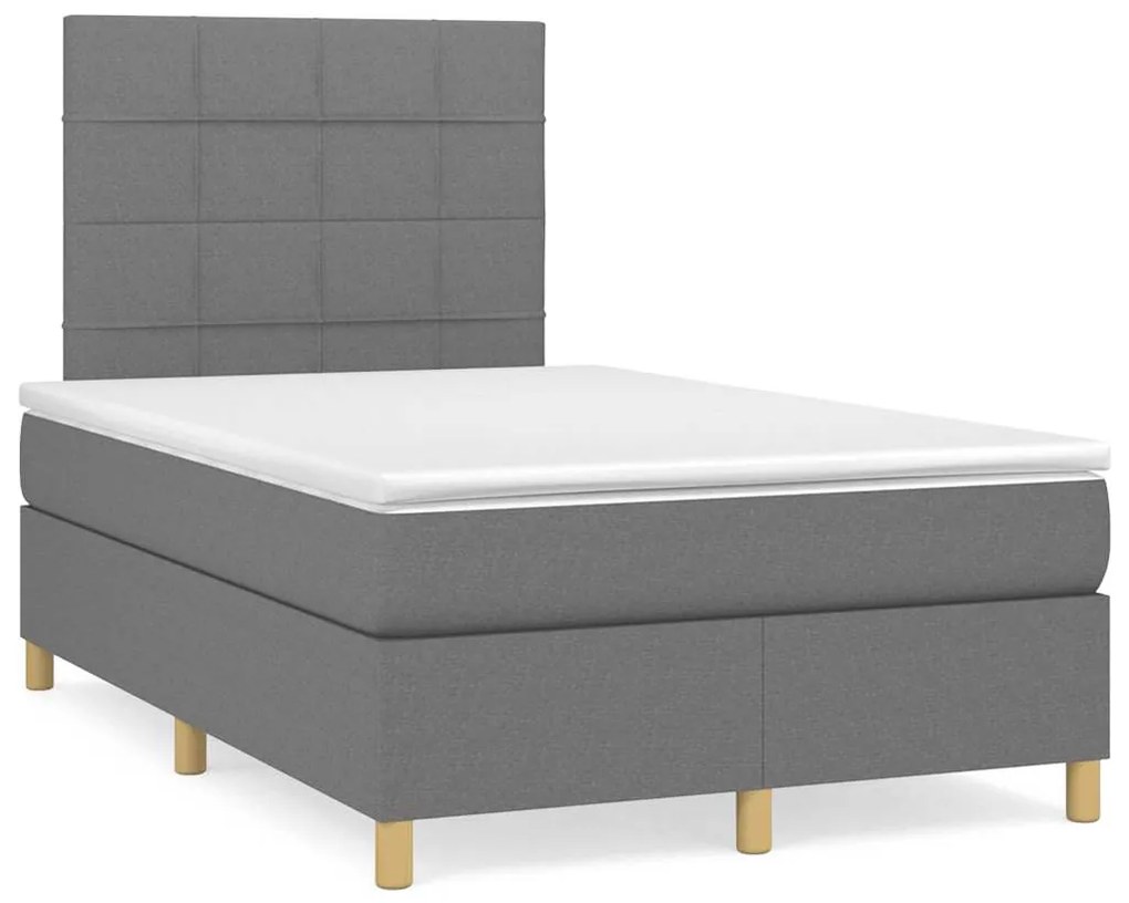 vidaXL Pat box spring cu saltea, gri închis, 120x190 cm, textil