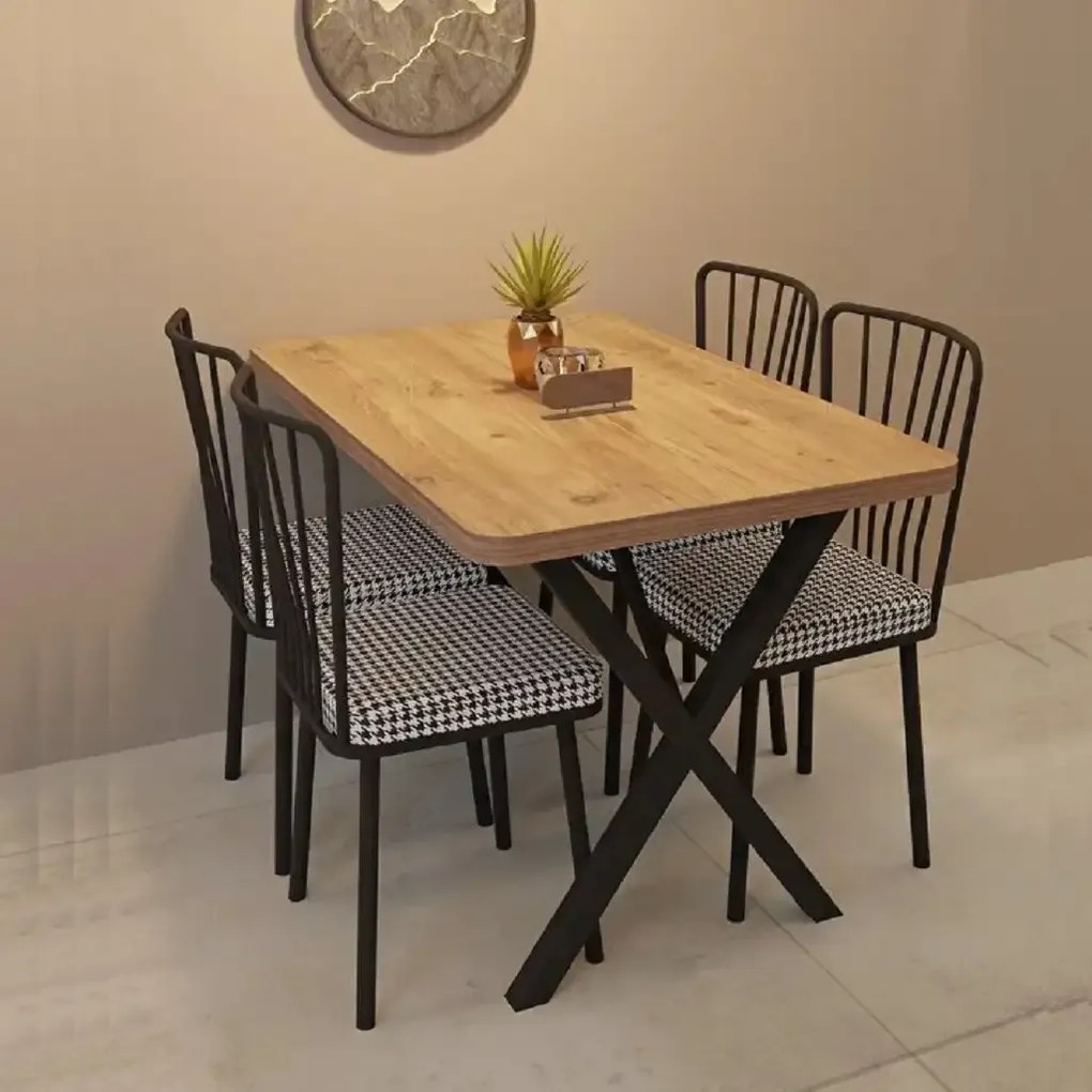 Set masa cu 4 scaune metal, Amsterdam Homs, nuc/negru 70 x 110 cm