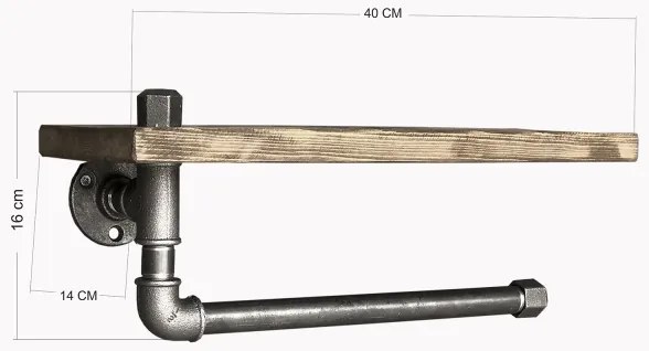 Raft de perete cu suport de prosoape BORURAF 16x40 cm molid/negru