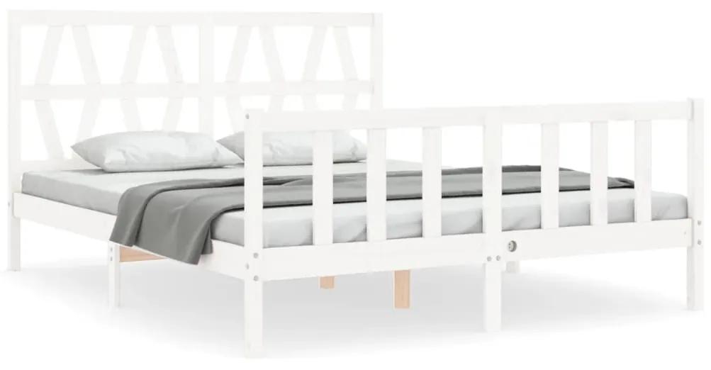 3192502 vidaXL Cadru de pat cu tăblie, alb, 160x200 cm, lemn masiv