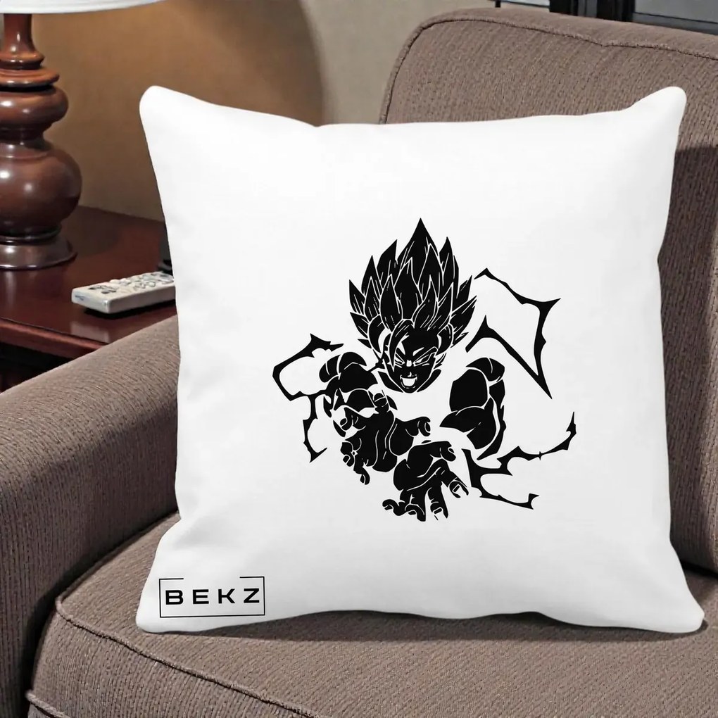 Perna Personalizata Dragon Ball Goku Super Saiyan Silueta, 40x40 cm, Alba Mata, Husa Detasabila, Perna Inclusa, BEKZ®