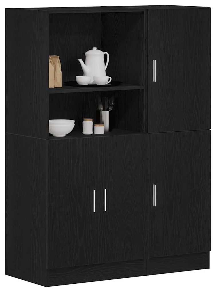 vidaXL Set dulap de bucătărie 2 piese Lemn negru prelucrat