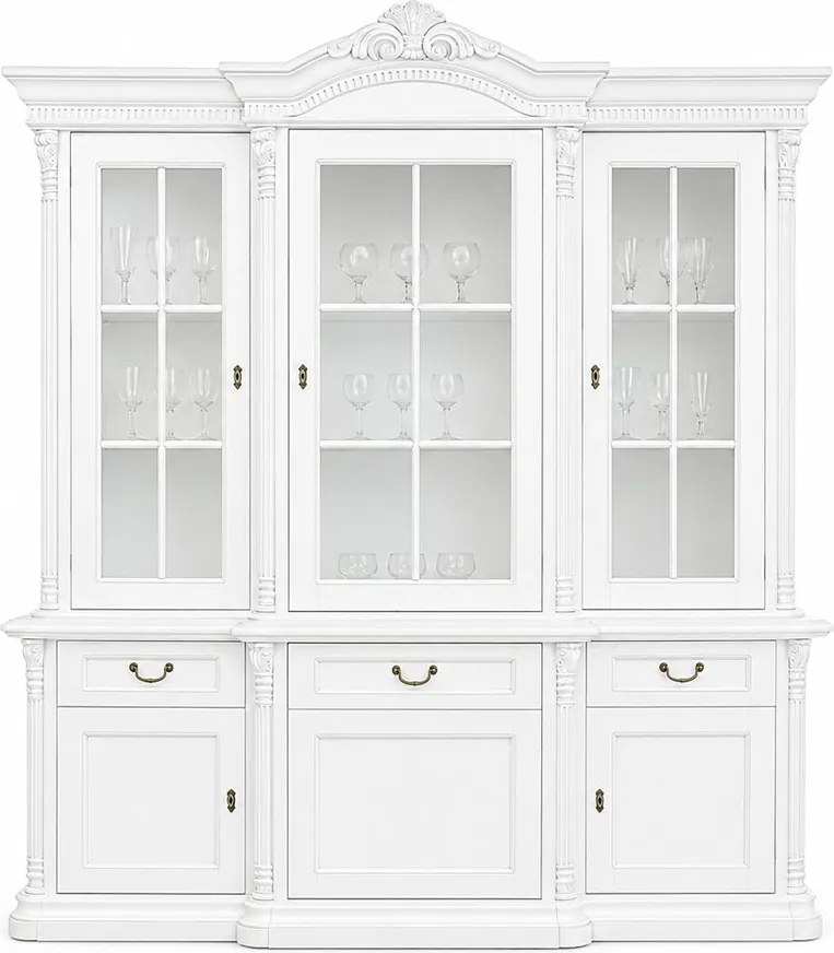 Bufet lemn masiv Briston cu Vitrină 3 Uși Briston, 193,2 × 56,5 × 230 cm
