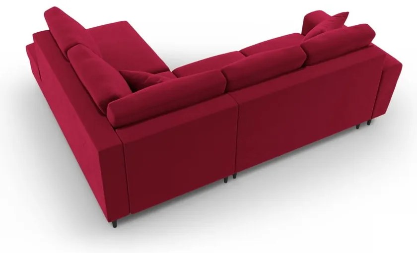 Colțar roșu extensibil, cu spațiu de depozitare cu tapițerie din catifea (cu colț pe partea dreaptă-în formă de ”L”) Kyoto – Cosmopolitan Design