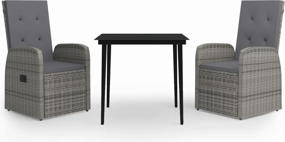 vidaXL Set de mobilier pentru grădină, cu perne, 3 piese, gri