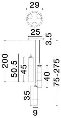 Lustra moderna cu 3 pendule LED, Metal, Sticla, Moca, SANO