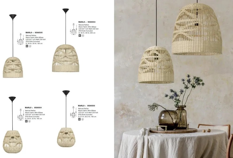 Lustra / Pendul modern design natural ratan MARLO D-30cm