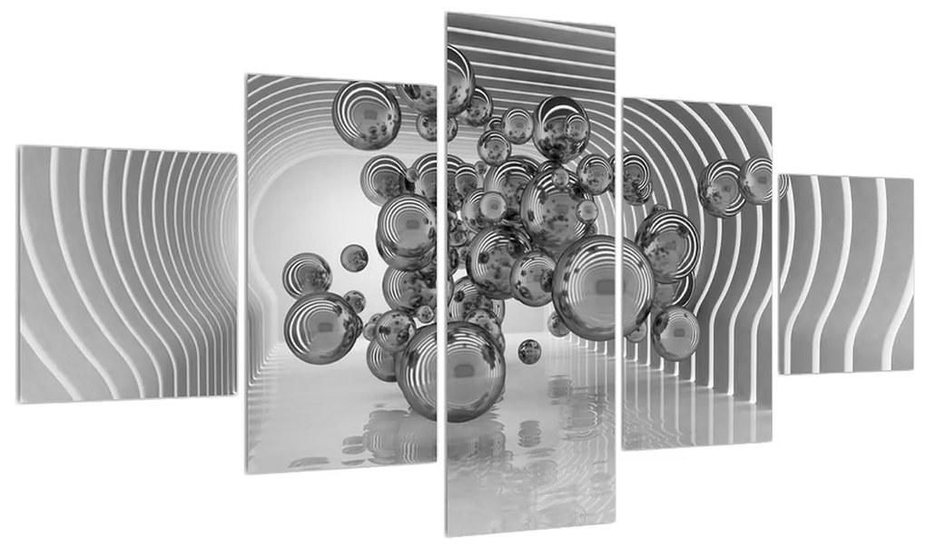 Tablou abstract albnegru -buline (125x70 cm), în 40 de alte dimensiuni noi