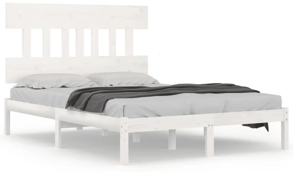 3104709 vidaXL Cadru de pat mic dublu, alb, 120x190 cm, lemn masiv