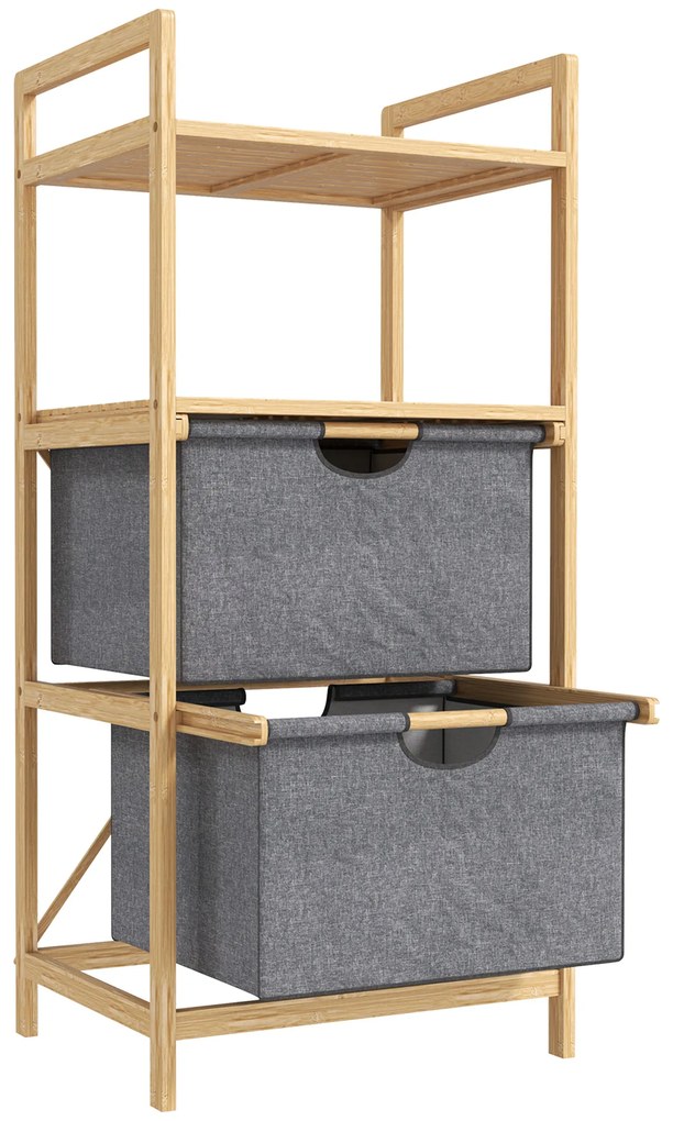 HOMCOM Coș de rufe din bambus corabie de rufe murdare cu 2 saci din țesătură glisantă și rafturi deschise, naturale | Aosom Romania