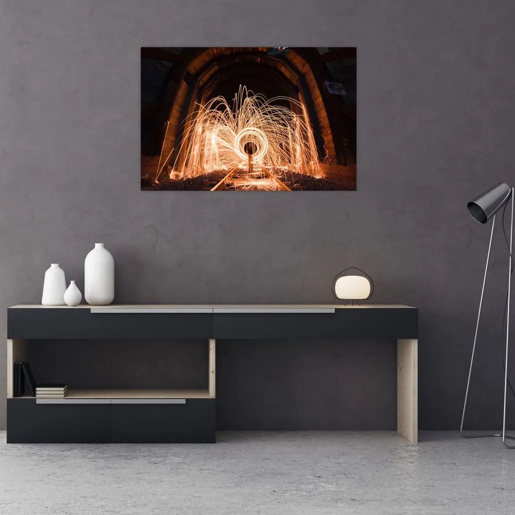 Tablou - Show de lumini deasupra șinelor (90x60 cm)