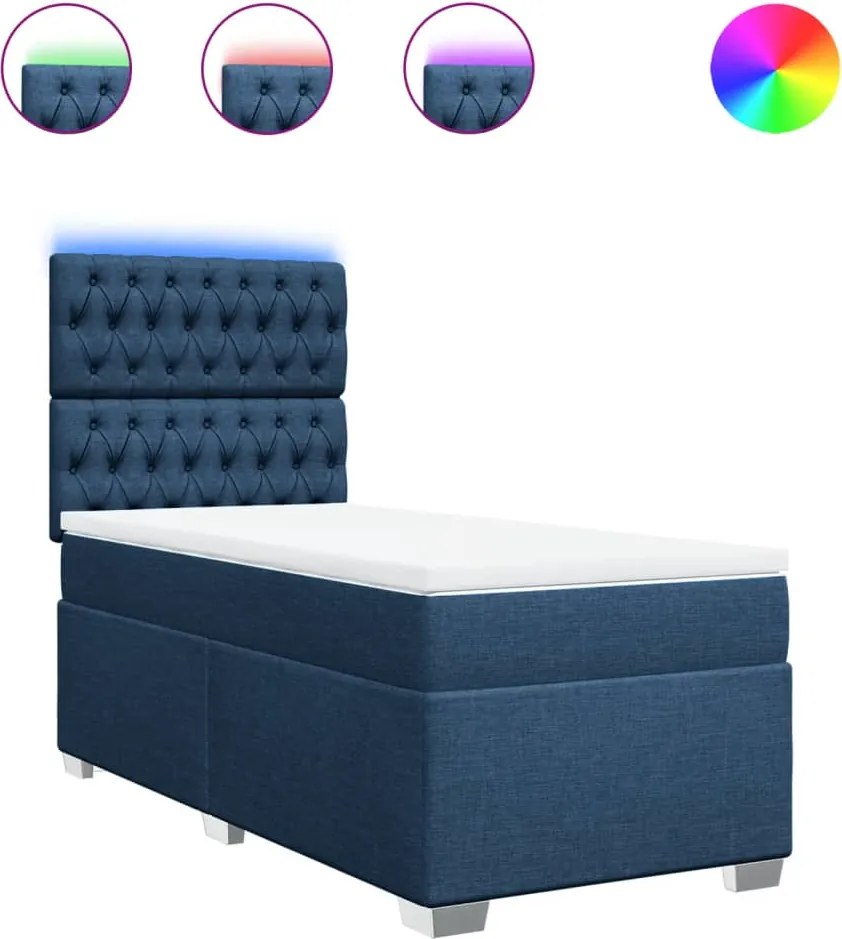 vidaXL Pat box spring cu saltea, albastru, 80x200 cm, textil