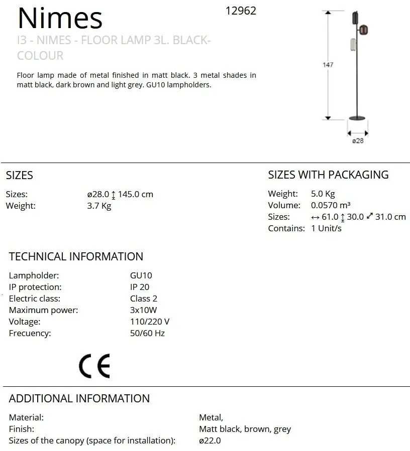 Lampadar, Lampa de podea Nimes