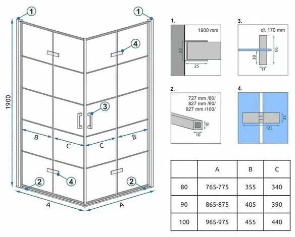 Cabina de dus dreptunghiulara cu usi pliabile Rea Molier 80x90 negru