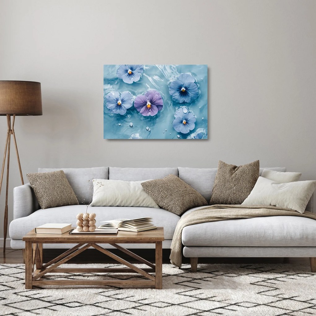 Tablou pe sticlă - Violete în apă (70x50 cm)