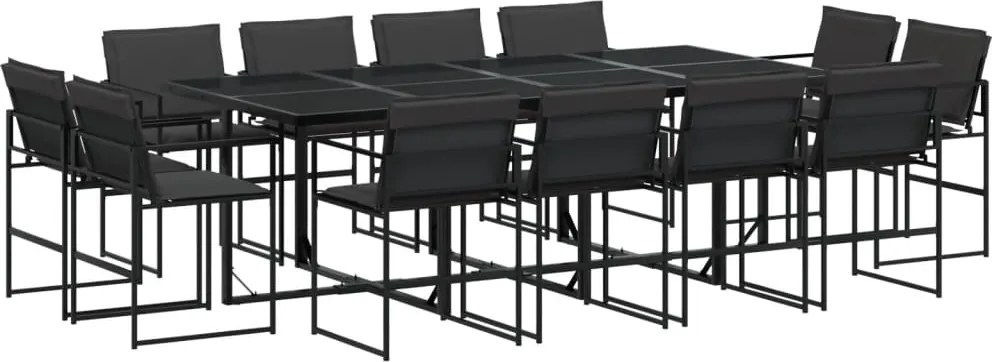 vidaXL Set mobilier de grădină, 13 piese, cu perne, negru, textilenă