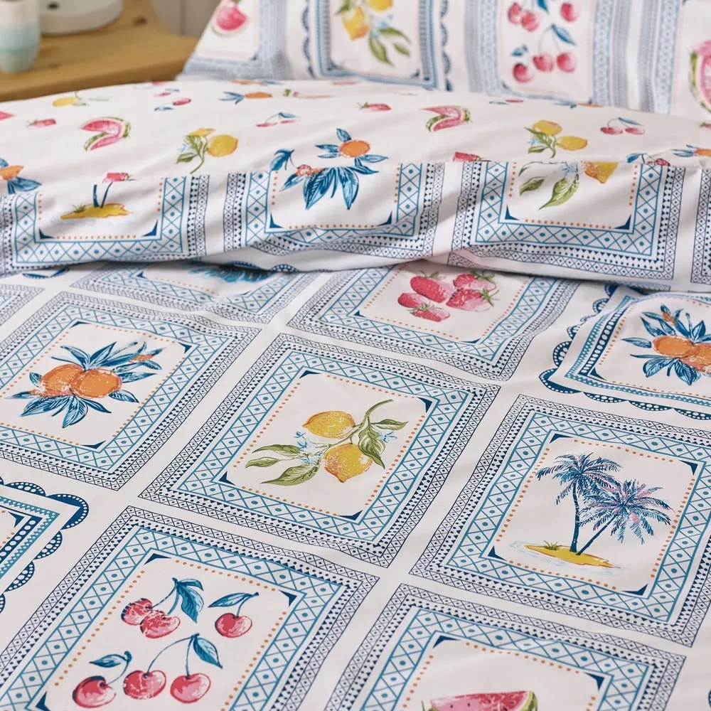 Lenjerie de pat albastră pentru pat de o persoană 135x200 cm Riviera Tiles – Catherine Lansfield