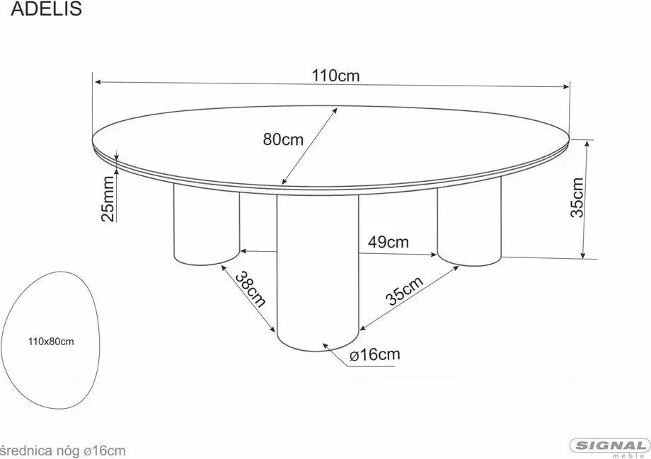 Măsuță de cafea Adelis alb lucios / stejar – L110 x l80 cm