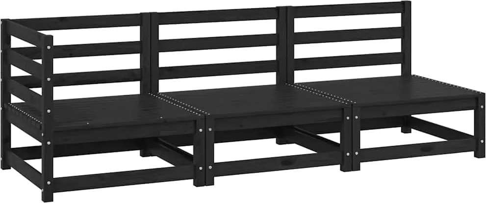 vidaXL Set mobilier de grădină, 3 piese, negru, lemn masiv de pin