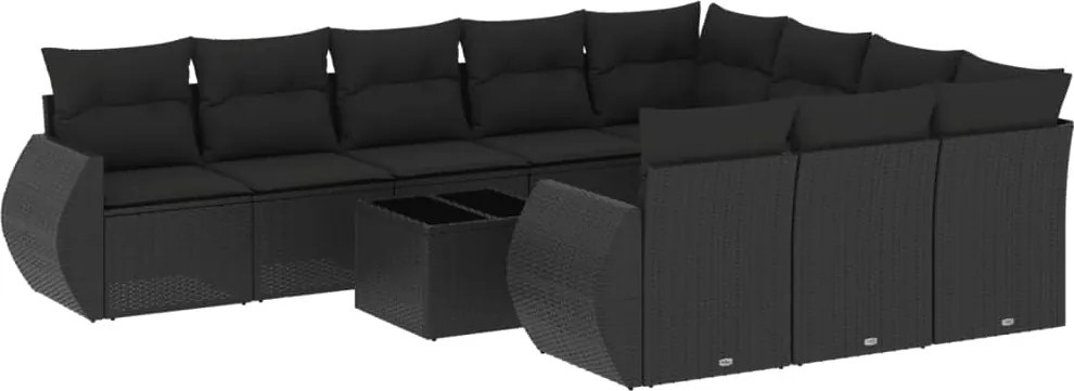 vidaXL Set canapele de grădină cu perne, 11 piese, negru, poliratan