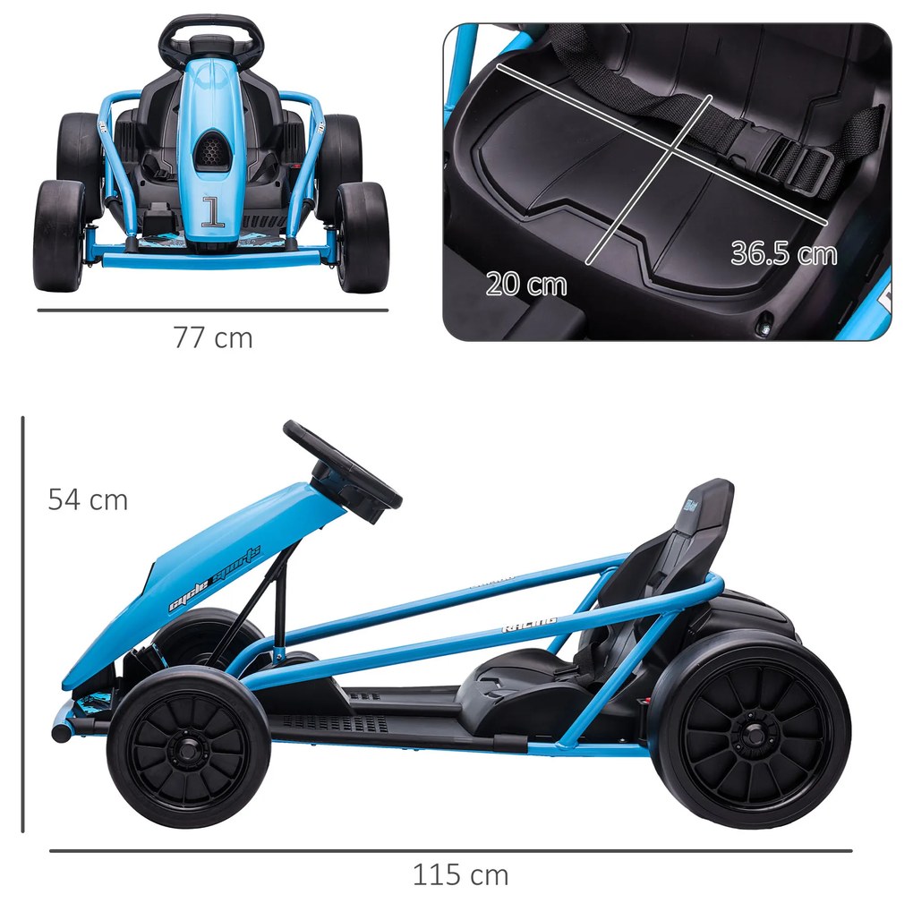 HOMCOM Go Kart Electric pentru Copii, Kart cu Pedale pentru Copii cu Pornire Lentă, Claxon, 115x77x54 cm, Albastru | Aosom Romania