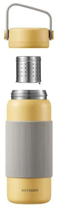 Termos cu infuzor Buydeem CD1011-MY, 400 ml, Rezistent la scurgeri, Infuzor detasabil, Otel inoxidabil, Maner, Galben