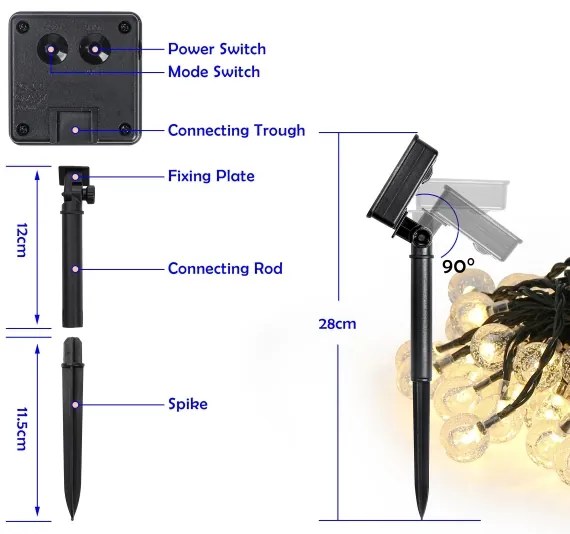 Brilagi - Ghirlandă solară decorativă LED BUBBLE, 300 LED, 8 moduri, 30 m, IP65, alb cald