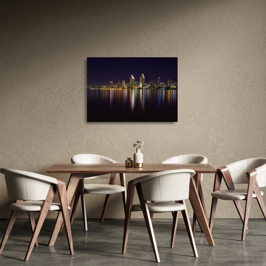 Tablou pe sticlă cu orașul nocturn (70x50 cm)